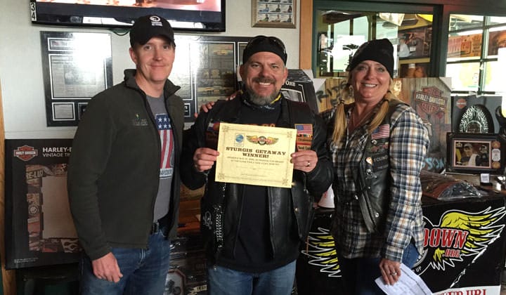 Rich Wilson wins the Sturgis Motorcycle Rally contest at the Look Twice Save a Life Ride
