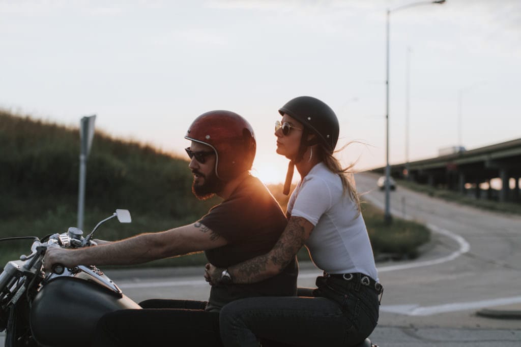 Unmarried couple on a motorcycle in Denver, Colorado