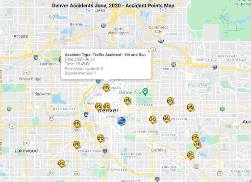 Map of car accidents in Denver